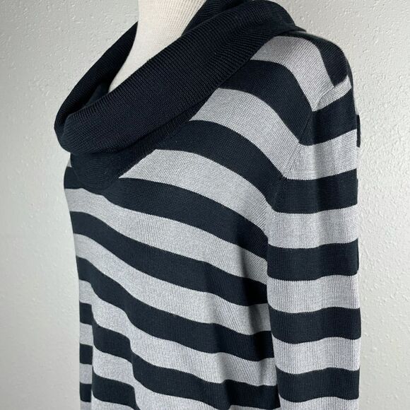 August Silk Black and Gray Striped Cowl Neck Sweater Size M EUC - Picture 4 of 8